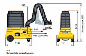 Мобильная система вытяжки и фильтрации сварочных дымов Origo™ Vac Cart - габариты